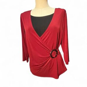 vintage Elegant Red Wrap Top